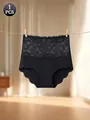 Elegant black high-waisted lace panties with tummy control and seamless scalloped edges - S / High Waist Control Style / Black