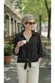 Elegant women casual black V-neck button-down shirt with a stylish front tie knot - S / Tops / Black