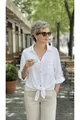 Elegant white tie-front button-down shirt with V-neck and casual rolled sleeves for summer - S / Tops / White