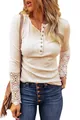 Long sleeve ribbed Henley top with elegant lace hollow-out cuffs and button detail - S / Tops / Apricot