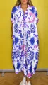 Casual collared loose midi dress featuring a vibrant colorful paisley print. - S / Tops / Blue