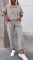 Casual grey two-piece set for women with round neck top and trousers with side pockets. - S / Top And Bottom / Gray