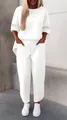 Detail of white two-piece lounge set with round neck top and pocketed pants - 3XL / Top And Bottom / White