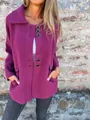 Stylish magenta women's lapel jacket with decorative buttons and pockets for winter - S / Tops / Purple