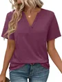Classic women's slim fit V-neck short sleeve T-shirt in elegant solid plum purple - S / Tops / Purple