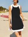 Women's summer casual color-block sleeveless top styled at a sunny beach setting - S / Top And Bottom / Black
