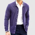 Detailed view of men's elegant purple lapel cardigan with classic single-breasted buttons - S / Top (CZ387) / Purple