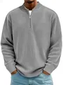 Detailed view of the fine ribbed texture and zipper on this men's grey casual quarter-zip sweater - S / Tops / Dark Gray