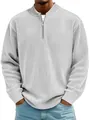 Macro view of men's premium grey ribbed corduroy quarter-zip long sleeve polo shirt texture - S / Tops / Light Gray