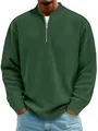 Men's dark green ribbed long sleeve polo shirt with quarter zip and stand collar - S / Tops / Green