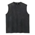 Chaleco de algodón de 240g lavado vintage gris sin mangas para hombre en ajuste holgado - S / Tops / Negro