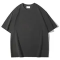 T-shirt en coton gris foncé épais de qualité supérieure avec une coupe ample à épaules tombantes - S / Hauts / Gris Minerai