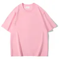 T-shirt rose minimaliste en coton épais, coupe ample avec design à épaules tombantes - S / Hauts / Rose Sakura