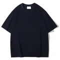 Heavyweight 280g navy blue cotton T-shirt with loose fit and dropped shoulders - Navy Blue