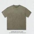 American retro style 230g heavyweight washed cotton loose T-shirt in olive green - L / Tops / Army Green