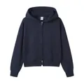 Premium navy blue cropped zip-up hoodie for women featuring a high waist style - S / Tops / Navy Blue