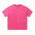T-shirt en coton rose épais délavé à l'acide, coupe ample confortable pour hommes et femmes - S / Hauts / Rose rouge