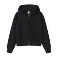 Black 350g heavyweight cotton cropped zip-up hoodie for women, slim fit hooded jacket - S / Tops / Black
