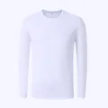 Plain white long-sleeved quick-dry sports T-shirt with a classic round neck. - M / Tops / White