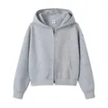 Women's 350g heavy cotton short gray zip-up hooded sweatshirt jacket - S / Tops / Heather Grey