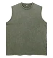 Retro olive green washed 240G cotton sleeveless tank top with distressed texture - Army Green