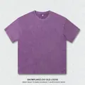 Premium heavyweight 230g washed purple cotton t-shirt with vintage acid wash loose fit - S / Tops / Purple
