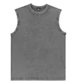 Men's 230g heavy cotton acid washed grey sleeveless tank top with vintage distressed finish - S / Tops / Gray