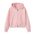 Solid pink cropped zip-up hoodie for women made of heavyweight cotton with high waist - S / Tops / Pink