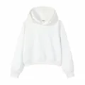 Women's minimalist pure white cropped hoodie featuring long sleeves and ribbed cuffs - White