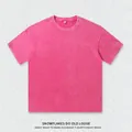Vintage stijl roze heavy-wash 230g puur katoenen T-shirt in een losse en baggy unisex pasvorm - Rozerood