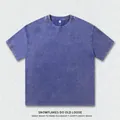 Amerikaanse vintage zware wassing paars katoenen oversized T-shirt met luxe sneeuwwas textuur - Saffierblauw