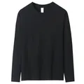 T-shirt noir à manches longues en coton épais 230g, coupe décontractée et col rond. - S / Hauts / Noir