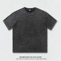 Losvallend heavyweight puur katoenen T-shirt met vintage donkergrijs snow wash effect - Zwart