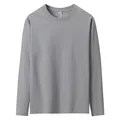 T-shirt à manches longues en coton épais coupe décontractée col rond de couleur grise - S / Hauts / Gris Mouette