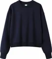 Women's cropped navy blue crewneck sweatshirt in premium cotton - Navy Blue