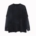 Oversized acid wash fake two-piece long sleeve shirt in vintage black - S / Tops / Black