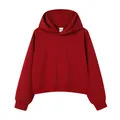 Women's 350g heavy cotton cropped hoodie in deep red with ribbed cuffs and hem - Burgundy