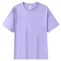 T-shirt épais en pur coton violet clair, coupe ample unisexe avec col rond classique - S / Hauts / Lilas