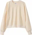 Soft cream-colored cropped cotton crewneck sweatshirt for women with ribbed cuffs - Apricot