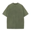 Oversized vintage acid-washed olive green cotton t-shirt with loose fit and crew neck - Army Green