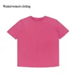 Vintage washed pink cropped short sleeve T-shirt for women with slim fit sporty design - One Size / Tops / Rose Red