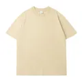 Oversized beige short sleeve T-shirt featuring vintage distressed bug-bitten holes 260g - Khaki