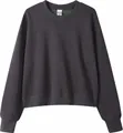 Women's short cotton crewneck sweatshirt in charcoal grey, casual loose fit style. - Dark Gray