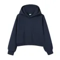 Women's navy blue cropped hoodie crafted from premium 350g heavyweight cotton fleece - Navy Blue