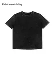 Vintage washed black short sleeve crop top t-shirt for women with a slim fit style - One Size / Tops / Black