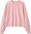 Women's pink short cotton crewneck sweatshirt with high waisted loose fit design - S / Tops / Pink
