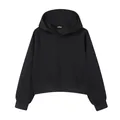 Premium women's black high-waisted cropped hoodie featuring ribbed cuffs and hood - Black