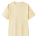T-shirt épais en pur coton de 230 g à col rond et manches courtes en couleur jaune crème - S / Hauts / Abricot