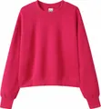 Vibrant fuchsia cropped pure cotton crewneck sweatshirt with ribbed cuffs and hem - Rose Red