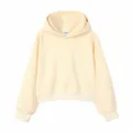 Women's cropped hooded sweatshirt in light cream yellow with ribbed cuffs and hem. - Apricot